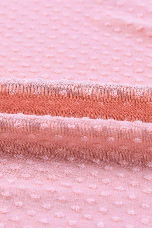 Notched Neck Swissdot Dropped Shoulder Top and Tie Waist Shorts Set