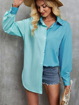 Contrast Button Up Dropped Shoulder Shirt