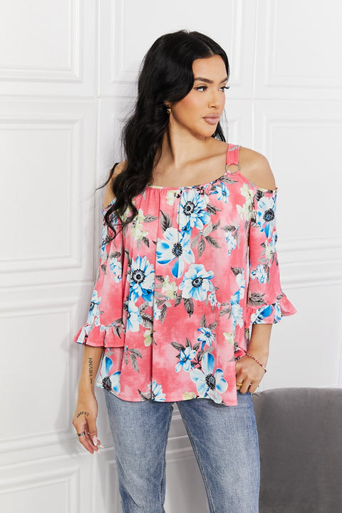 Sew In Love Full Size Fresh Take  Floral Cold-Shoulder Top