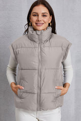 Zip Up Turtleneck Pocketed Vest Coat