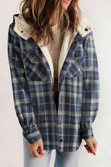 Plaid Snap Down Hooded Jacket