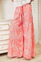 Double Take Floral Tiered Wide Leg Pants