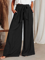 Drawstring Pocketed Wide Leg Pants