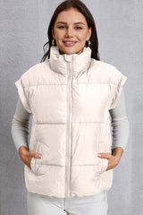 Zip Up Turtleneck Pocketed Vest Coat