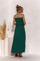 Strapless Tie Waist Tiered Maxi Dress