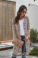 Double Take Printed Open Front Longline Cardigan