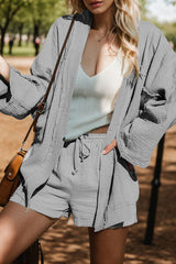 Textured Open Front Long Sleeve Cardigan