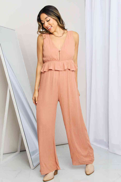 Gilli Sleeveless Wide Leg Peplum Jumpsuit