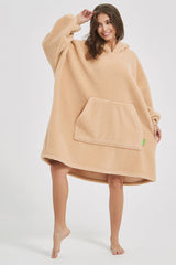 Lantern Sleeve Oversized Hooded Fuzzy Lounge Dress