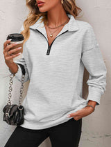 Zip-Up Dropped Shoulder Sweatshirt