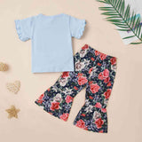 Round Neck PRETTY GIRL Graphic T-Shirt and Floral Print Pants Set