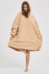 Lantern Sleeve Oversized Hooded Fuzzy Lounge Dress