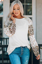 Leopard Round Neck Dropped Shoulder T-Shirt