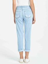 Buttoned Distressed Cropped Jeans