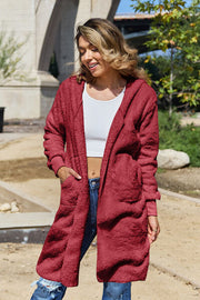 Double Take Full Size Hooded Teddy Bear Jacket with Thumbholes