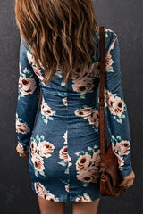 Twisted Cutout Printed Long Sleeve Dress